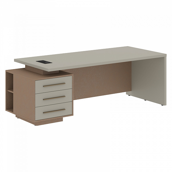 Стол руководителя с тумбой VCT 2290(L) Яшма черный/Черный матовый/Дуб Сильвер 2200х900х750 VELION