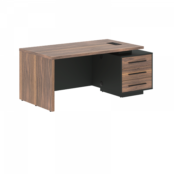 Стол руководителя с тумбой VRCT 1890(R) Американский орех/Черный матовый/Яшма черный 1800х900х750 VELION VENEER
