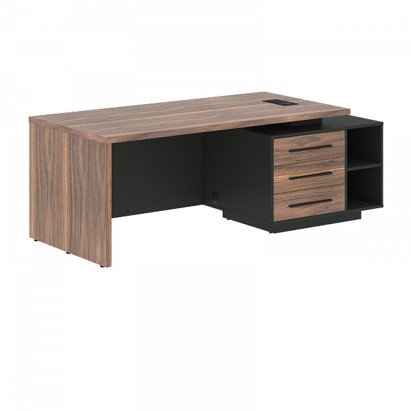 Стол руководителя с тумбой VRCT 2190(R) Американский орех/Черный матовый/Яшма черный 2100х900х750 VELION VENEER