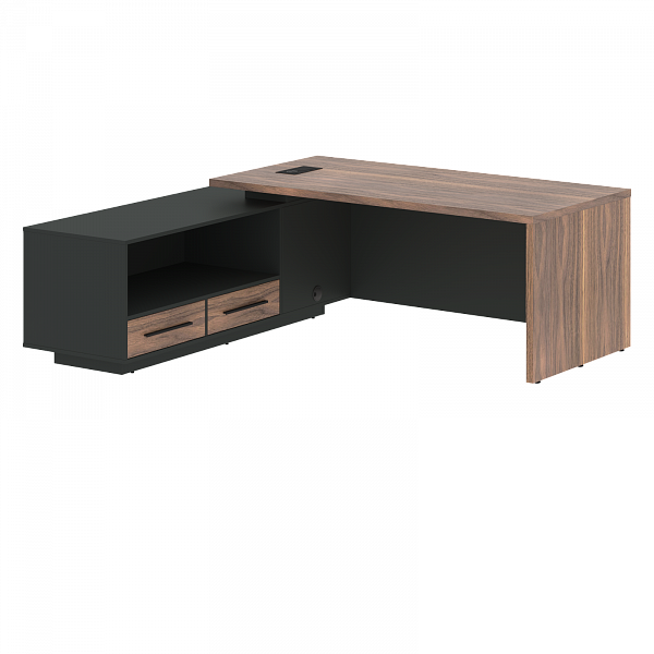 Стол руководителя с тумбой VRCT 2119(L) Американский орех/Черный матовый/Яшма черный 2100х1900х750 VELION VENEER