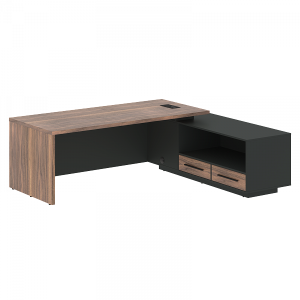 Стол руководителя с тумбой VRCT 2319(R) Американский орех/Черный матовый/Яшма черный 2300х1900х750 VELION VENEER